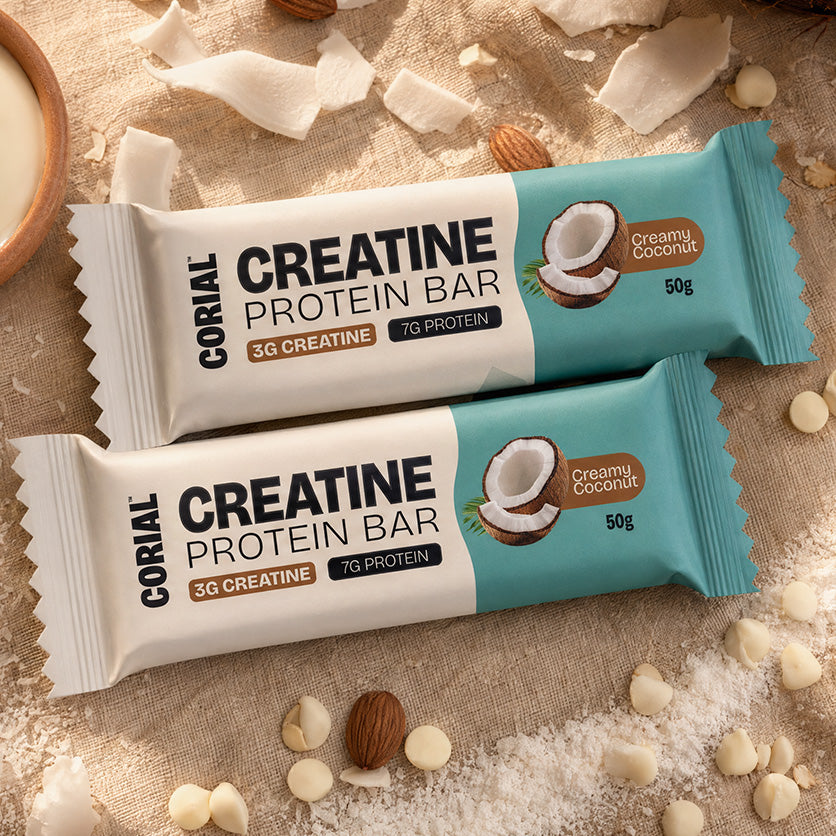 2 Barra Creatina Creamy Coconut CORIAL — 3,5g creatina monohidratada chocolate branco e coco 50g