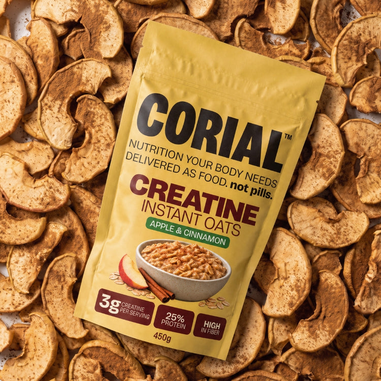 Embalagem de Papas de Aveia Proteicas com Creatina Maçã e Canela CORIAL