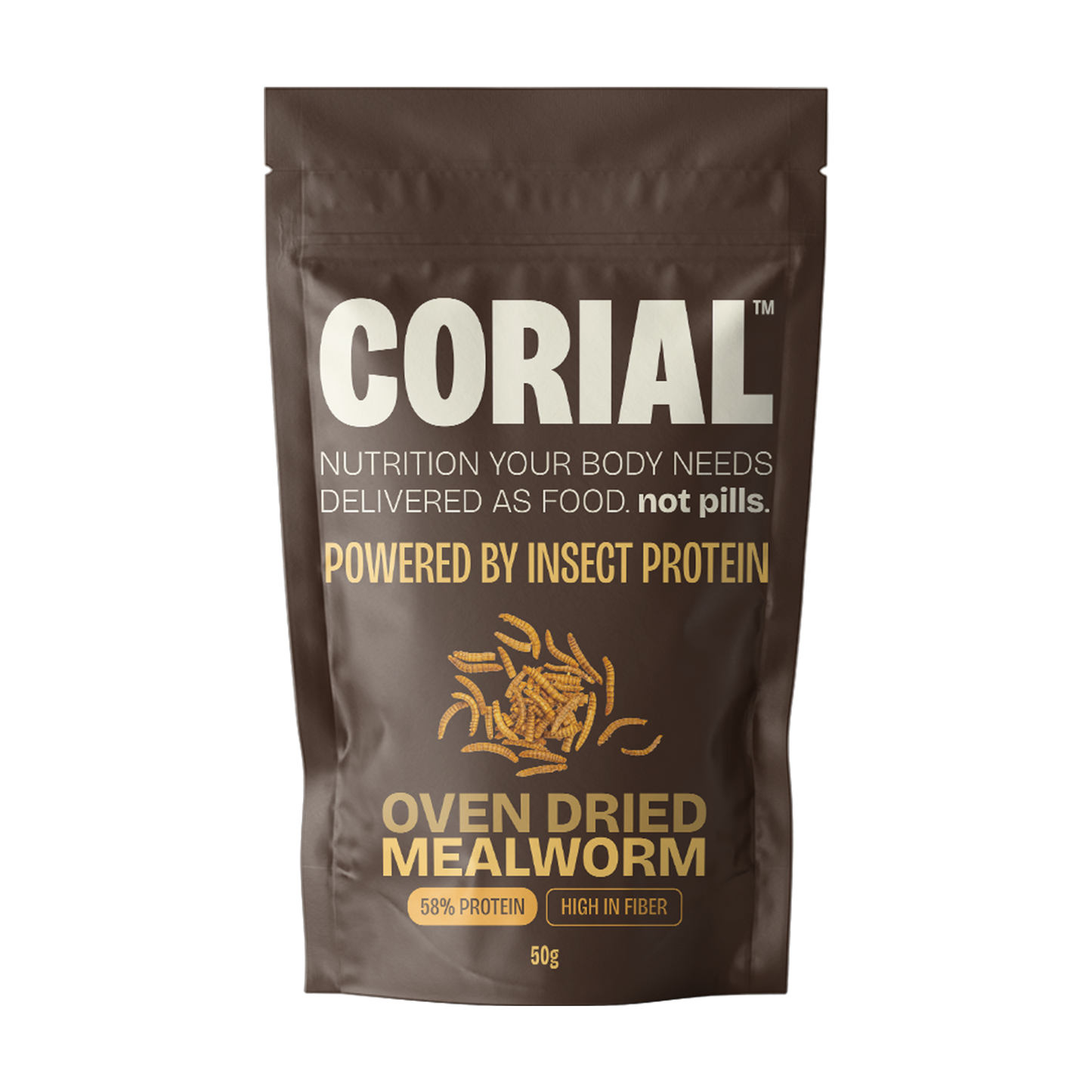 Tenebrio Molitor Desidratado CORIAL — 58g proteína snack crocante 50g