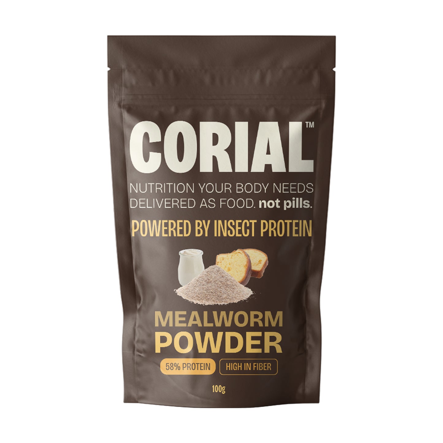 Farinha de Tenebrio Molitor CORIAL — 58g proteína 1 ingrediente 100g