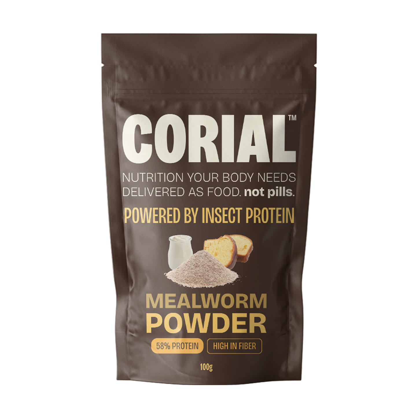 Farinha de Tenebrio Molitor CORIAL — 58g proteína 1 ingrediente 100g