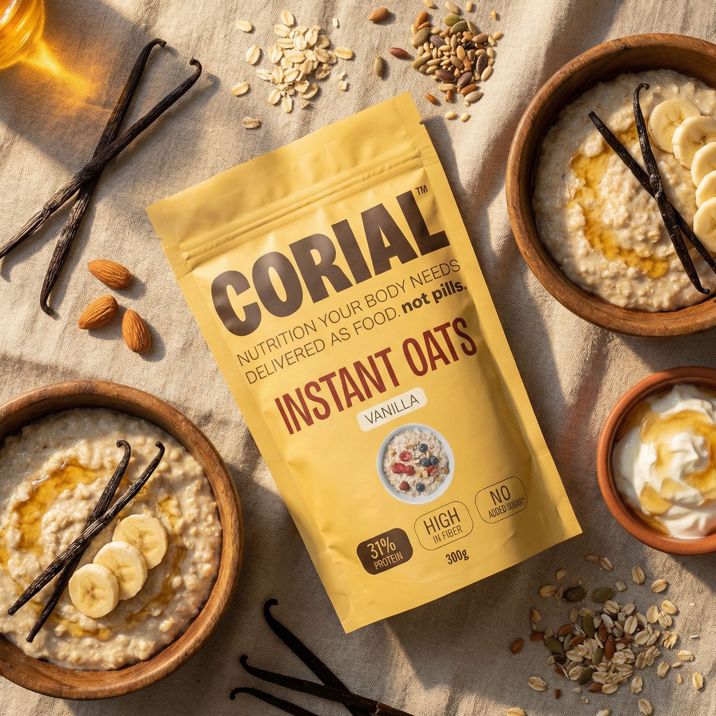 Papas de Aveia Proteicas Baunilha CORIAL — embalagem 300g