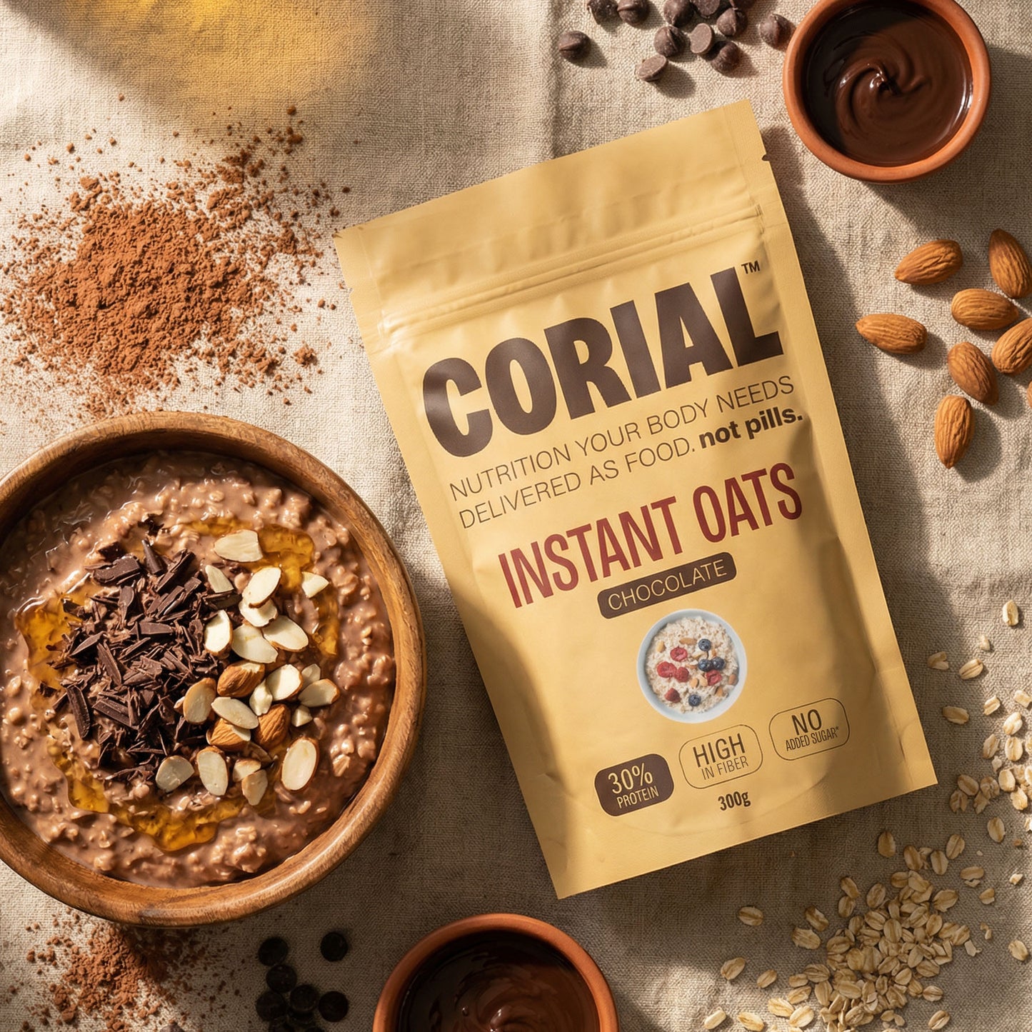 Papas de Aveia Proteicas com sabor a Chocolate CORIAL — embalagem 300g