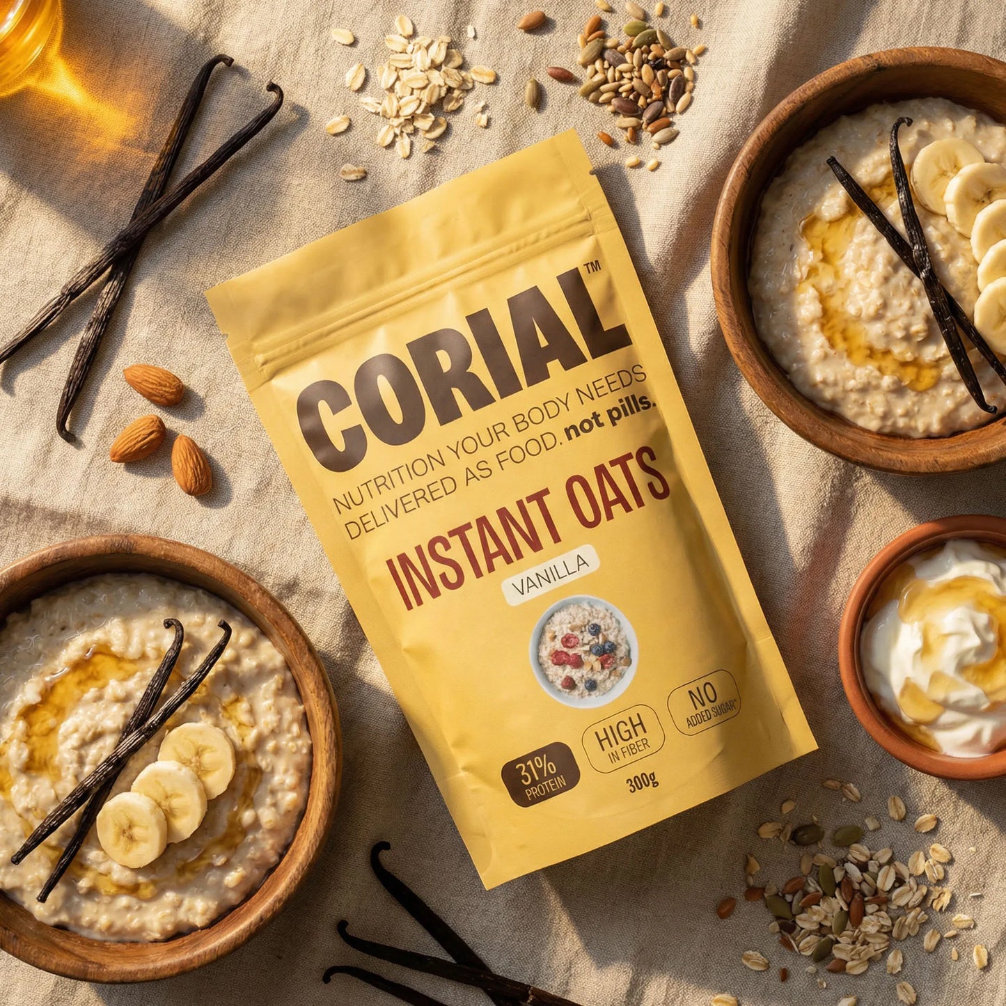 Papas de Aveia Proteicas Baunilha CORIAL — embalagem 300g