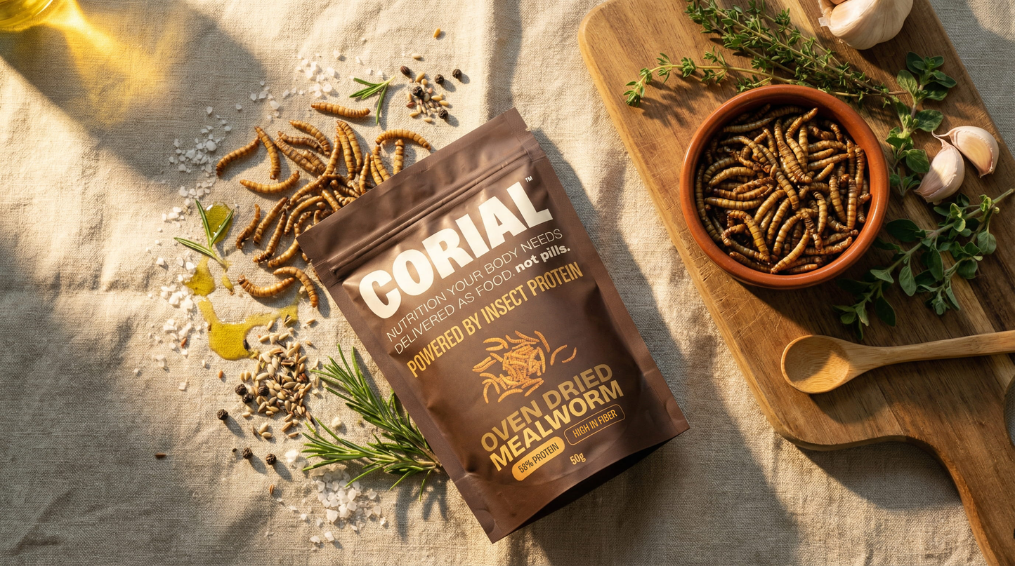 Larvas de tenébrio desidratadas CORIAL — textura crocante inteiras