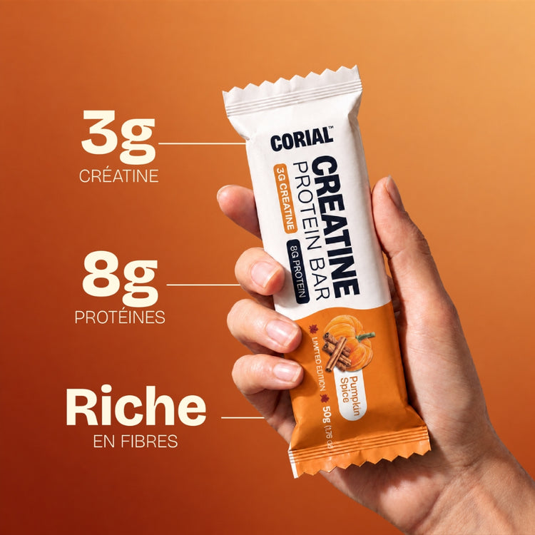 Barre à la Créatine Pumpkin Spice CORIAL — principaux bienfaits