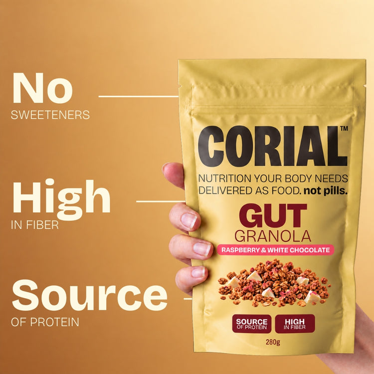 CORIAL Gut Granola Raspberry & White Chocolate — key benefits