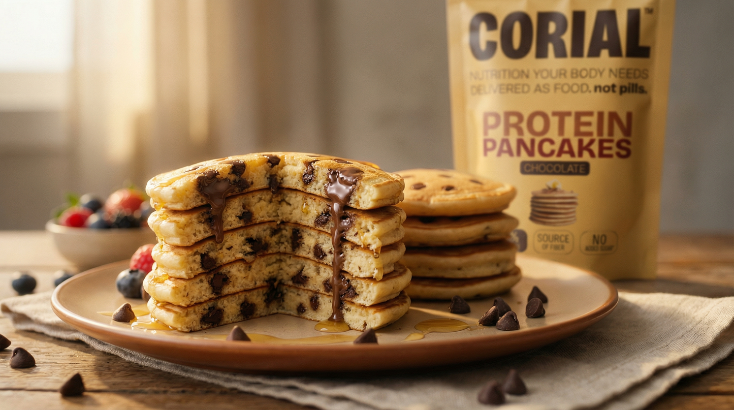 Panquecas proteicas CORIAL com toppings