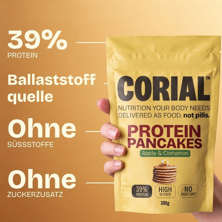 CORIAL Protein Pancakes Apfel & Zimt: 39 % Protein, Ballaststoffquelle, ohne Süßstoffe und ohne Zuckerzusatz