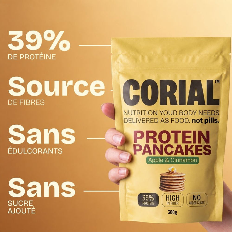 CORIAL Protein Pancakes Pomme et Cannelle : 39 % de protéines, source de fibres, sans édulcorants et sans sucres ajoutés