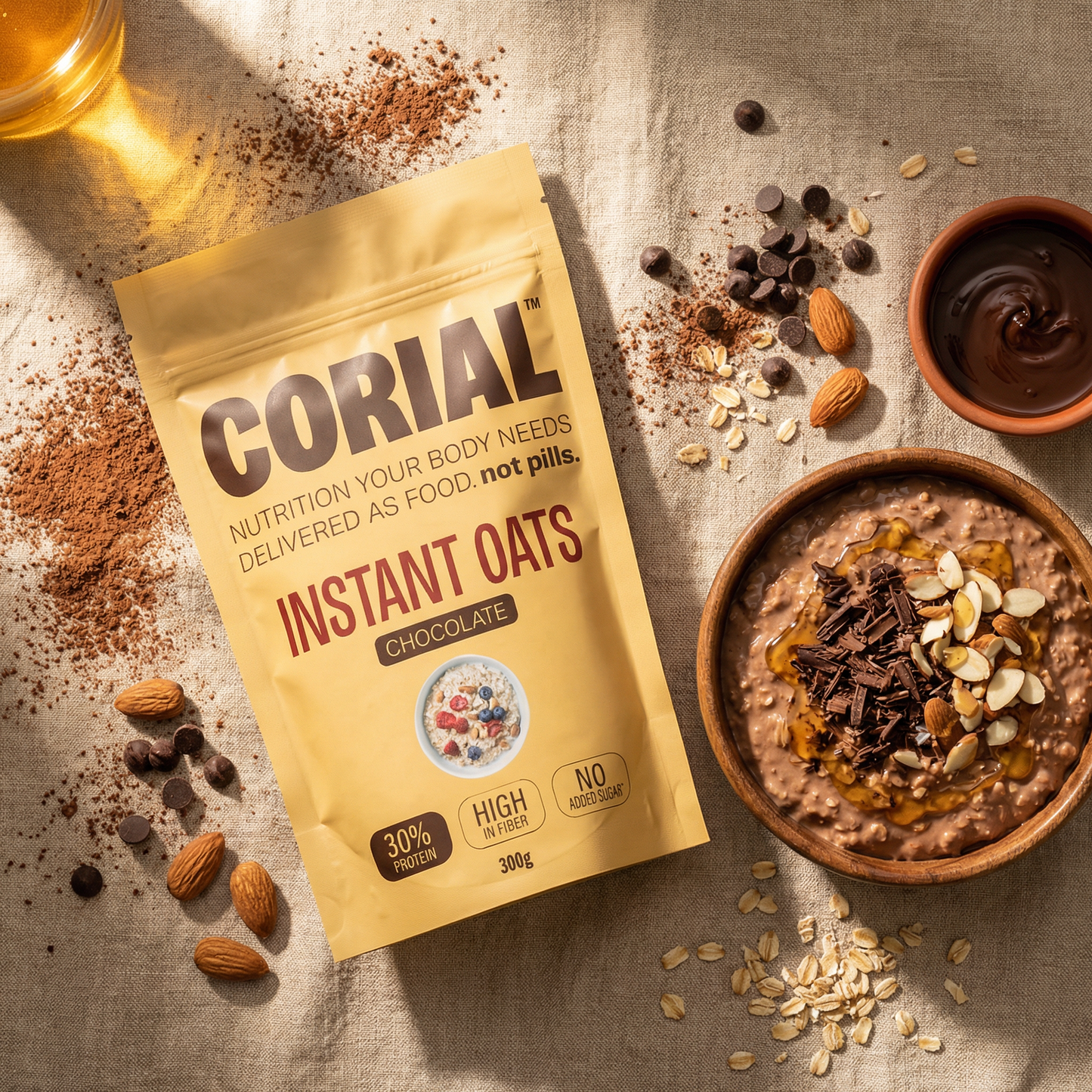 Papas de Aveia Proteicas com sabor a Chocolate CORIAL — embalagem 300g